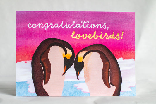congratulations lovebirds card | foiled punny penguin greeting card