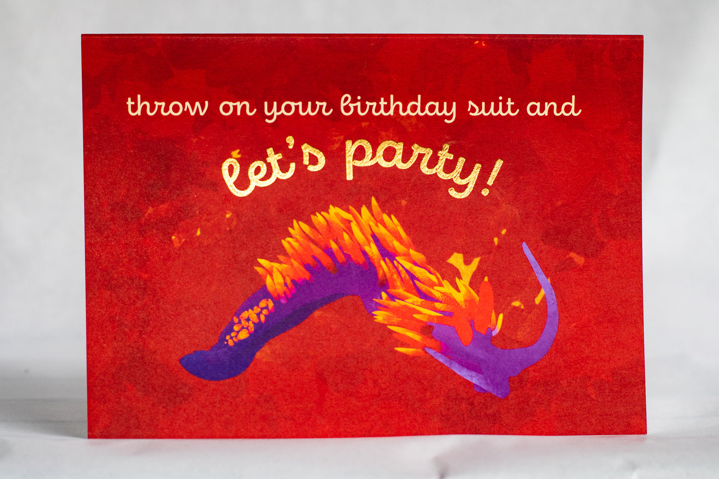 funny birthday suit card | punny nudibranch foiled greeting card