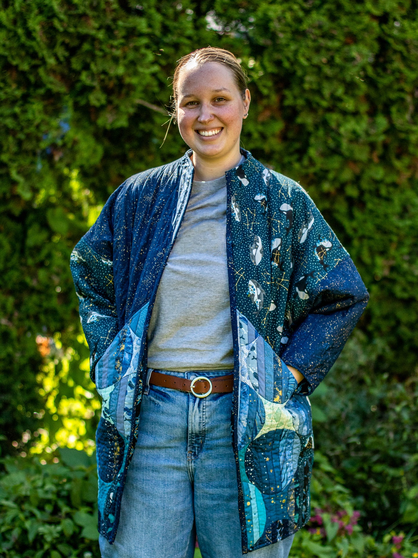 "cosmically senseational" handmade quilted coat | completed, ready-to-ship quilted coat