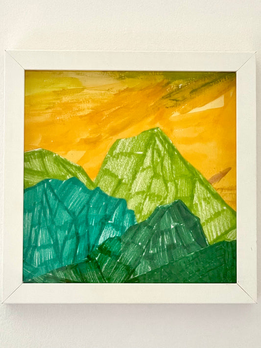 framed original multimedia abstract mountainscape collage no. 01