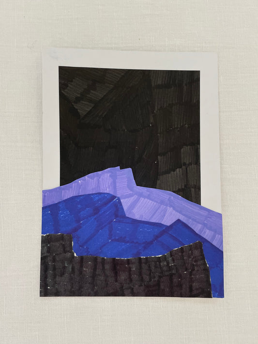 small original abstract nighttime mountainscape collage no. 14