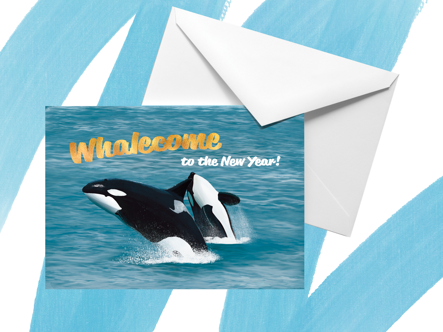 multi-pack "whalecome to the new year" punny ocean holiday greeting cards (4, 8 or 12)