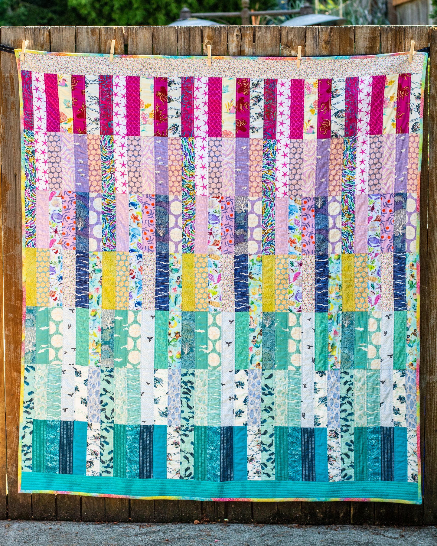 "reefy free to be me" modern rainbow ocean-themed throw quilt | handmade, completed throw quilt