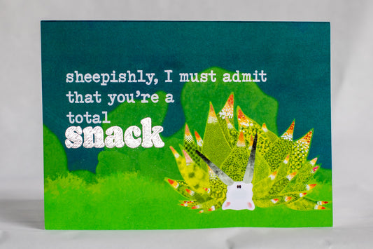 punny romance card | foiled punny leaf sheep nudibranch greeting card