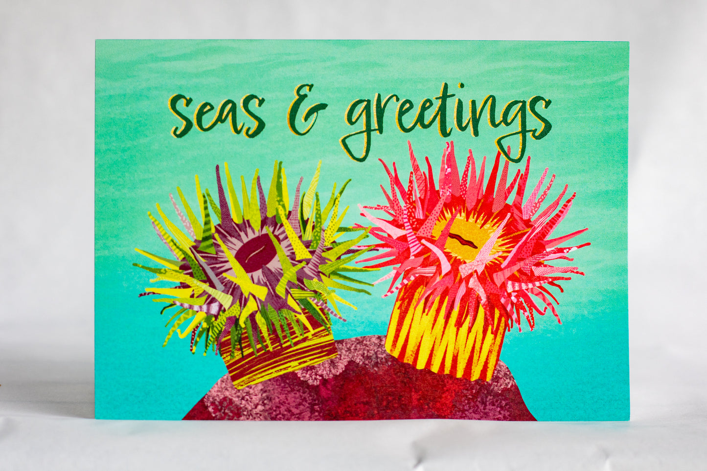 seas & greetings Christmas anemone greeting card | punny ocean holiday card