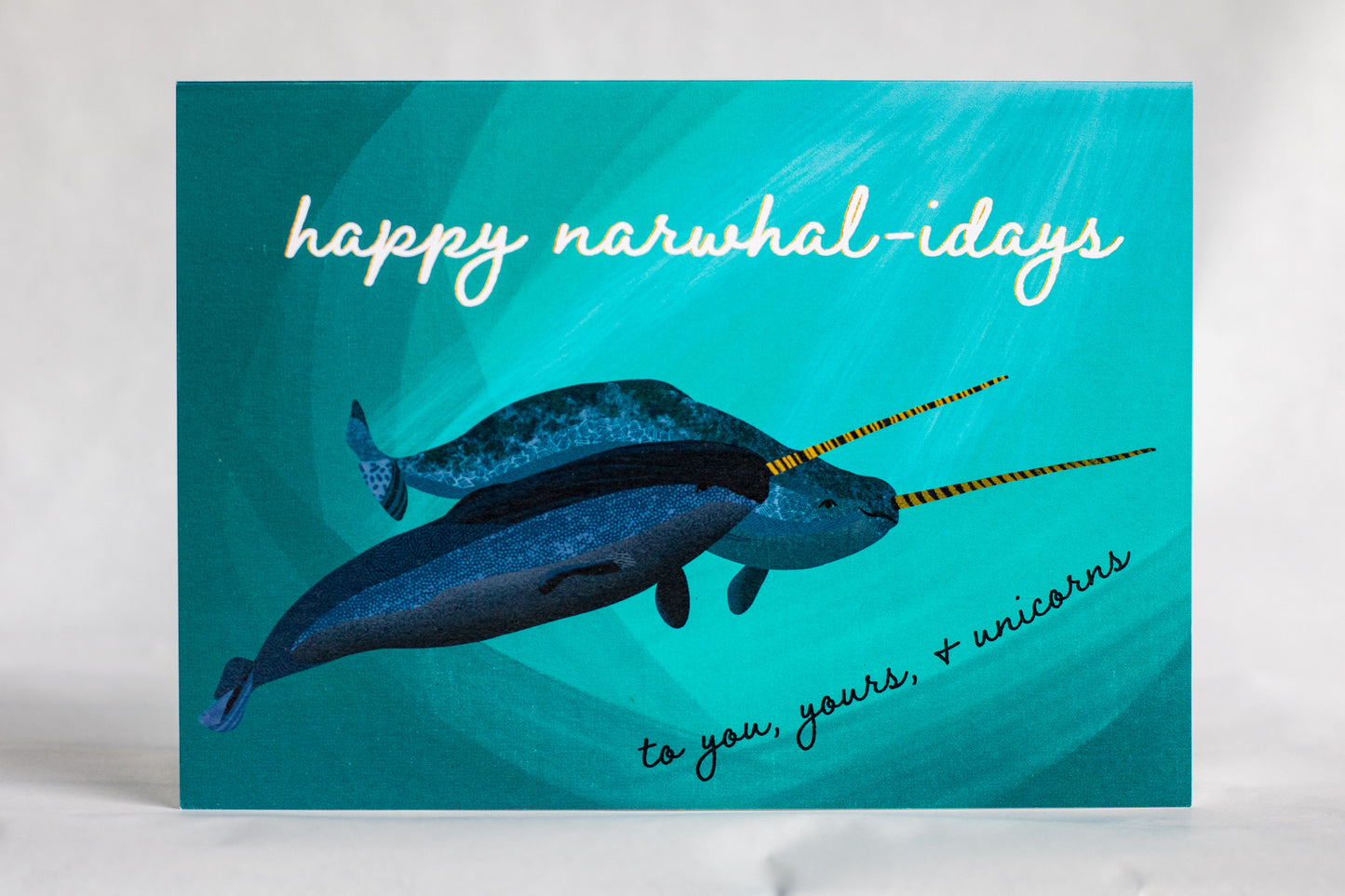 multi-pack happy narwhal-idays punny ocean holiday greeting cards (4, 8 or 12)