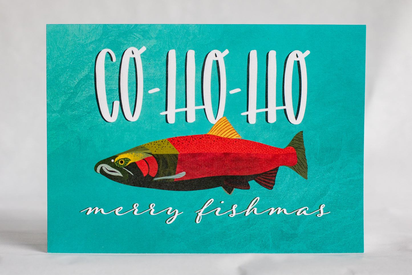 multi-pack co-ho-ho merry fishmas punny ocean holiday greeting cards (4, 8 or 12)