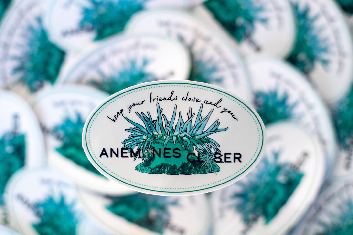 keep your friends close and your anemones closer sticker (waterproof vinyl)