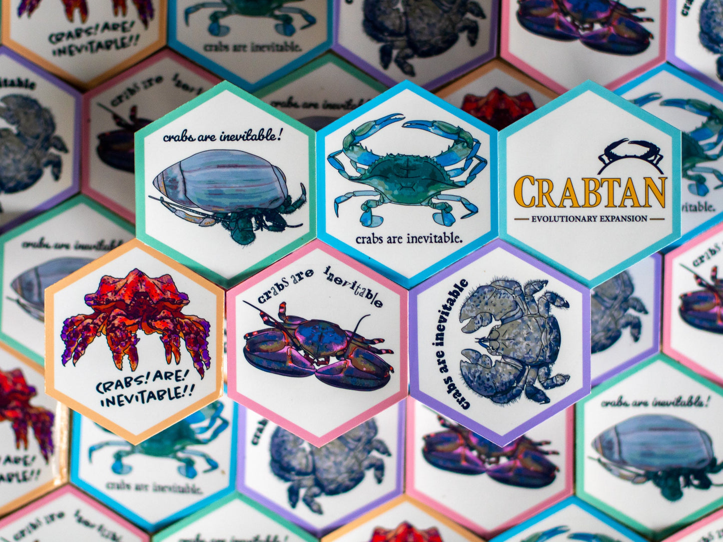 carcinization sticker set, crab parody sticker set (waterproof vinyl)