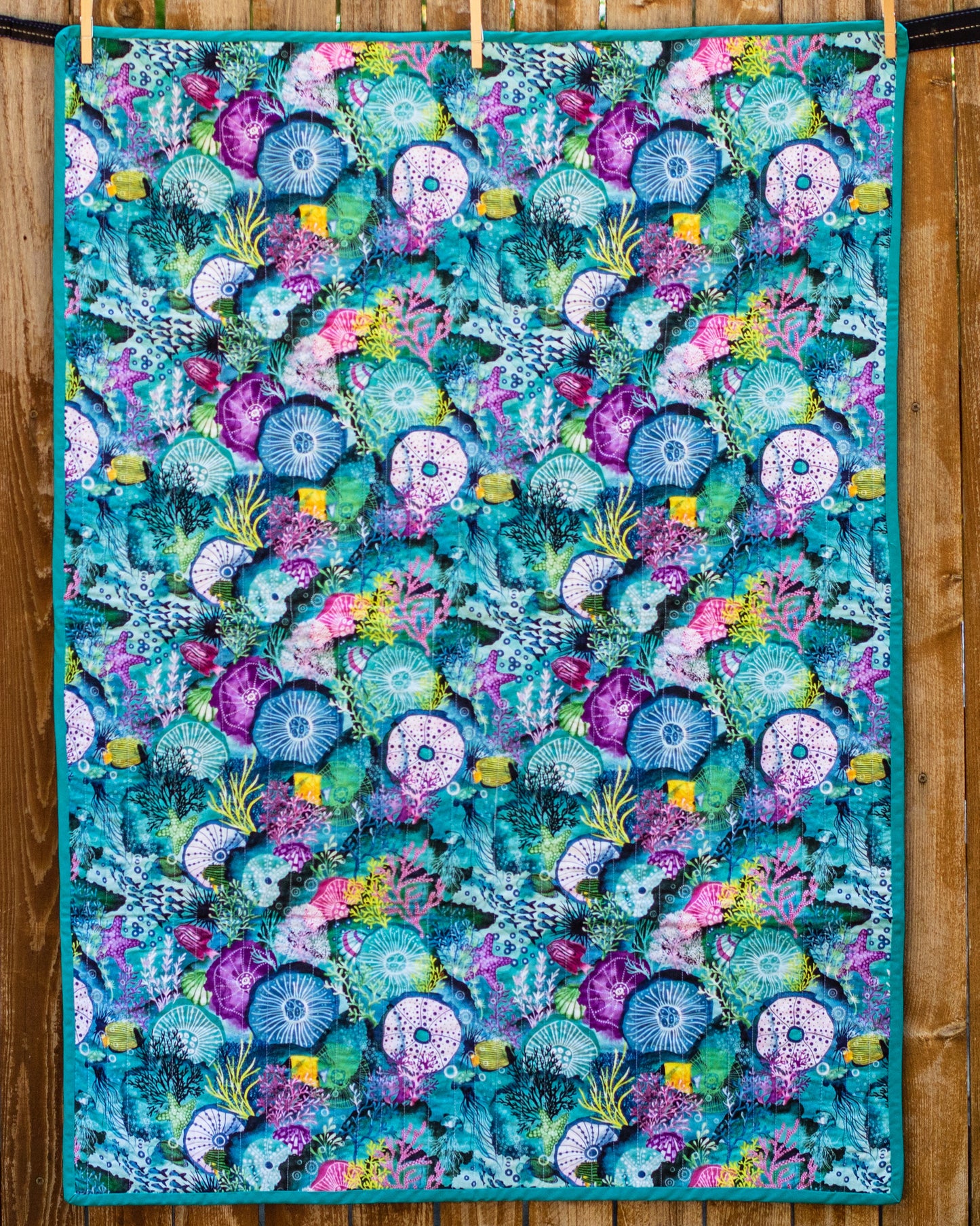 "you're reefy sweet" modern water-themed quilt | completed baby crib quilt or lap quilt