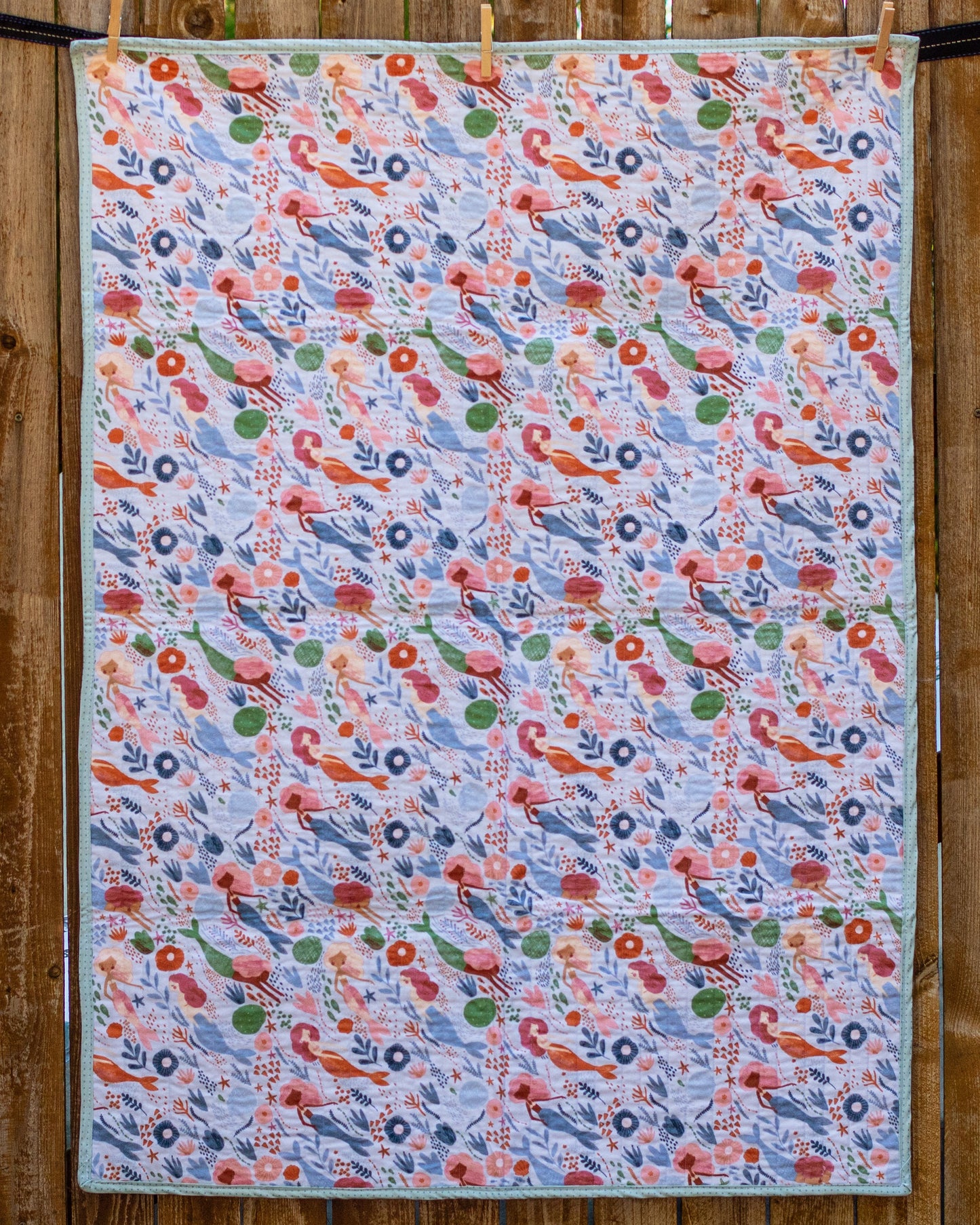 "you’re whaley magical" modern coastal mermaid quilt | completed handmade lap quilt or baby crib quilt