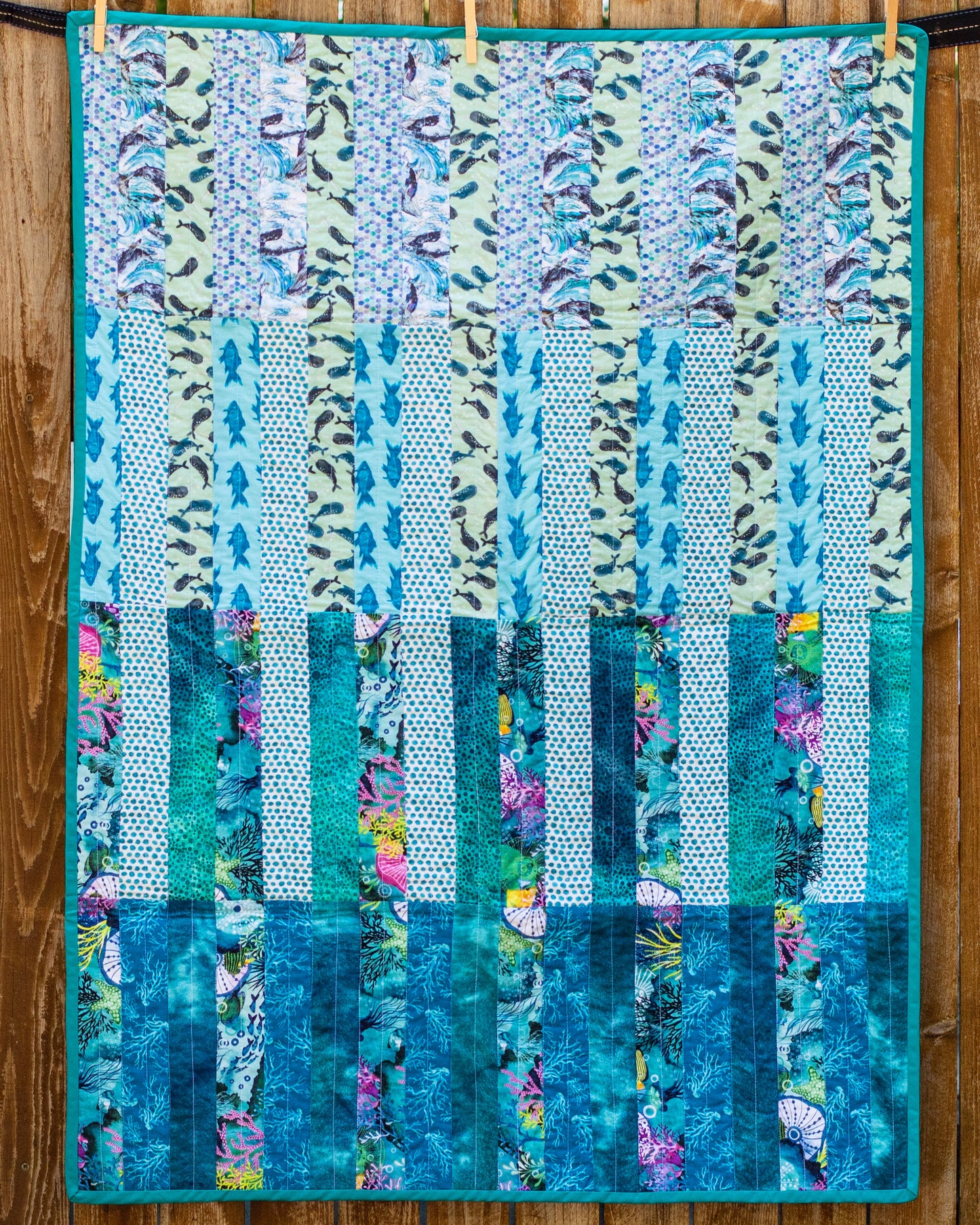 "you're reefy sweet" modern water-themed quilt | completed baby crib quilt or lap quilt