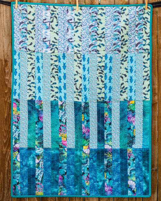 "you're reefy sweet" modern water-themed quilt | completed baby crib quilt or lap quilt