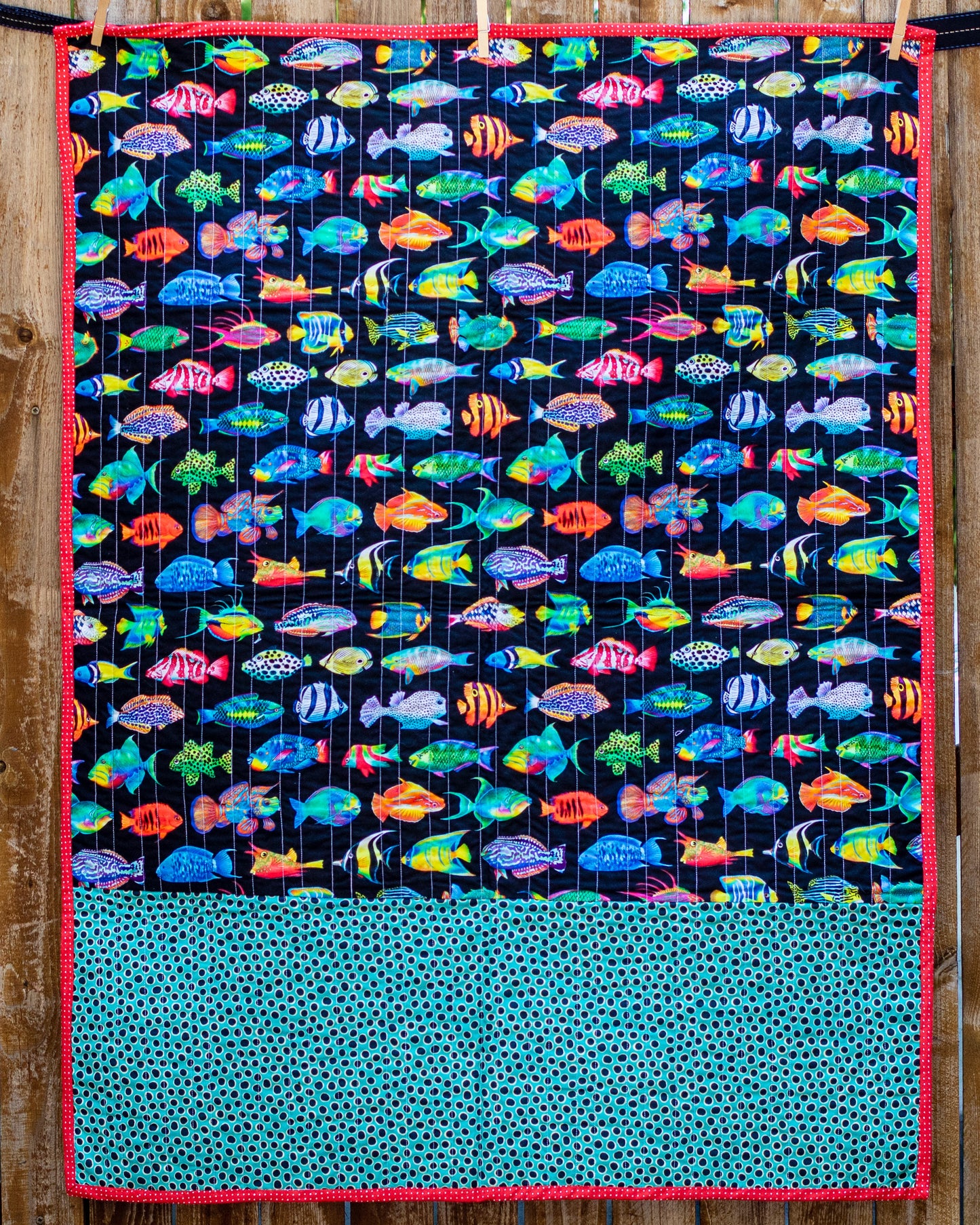 "snuggles, kisses, & tropical fishes" modern coastal quilt | completed handmade lap quilt or baby crib quilt