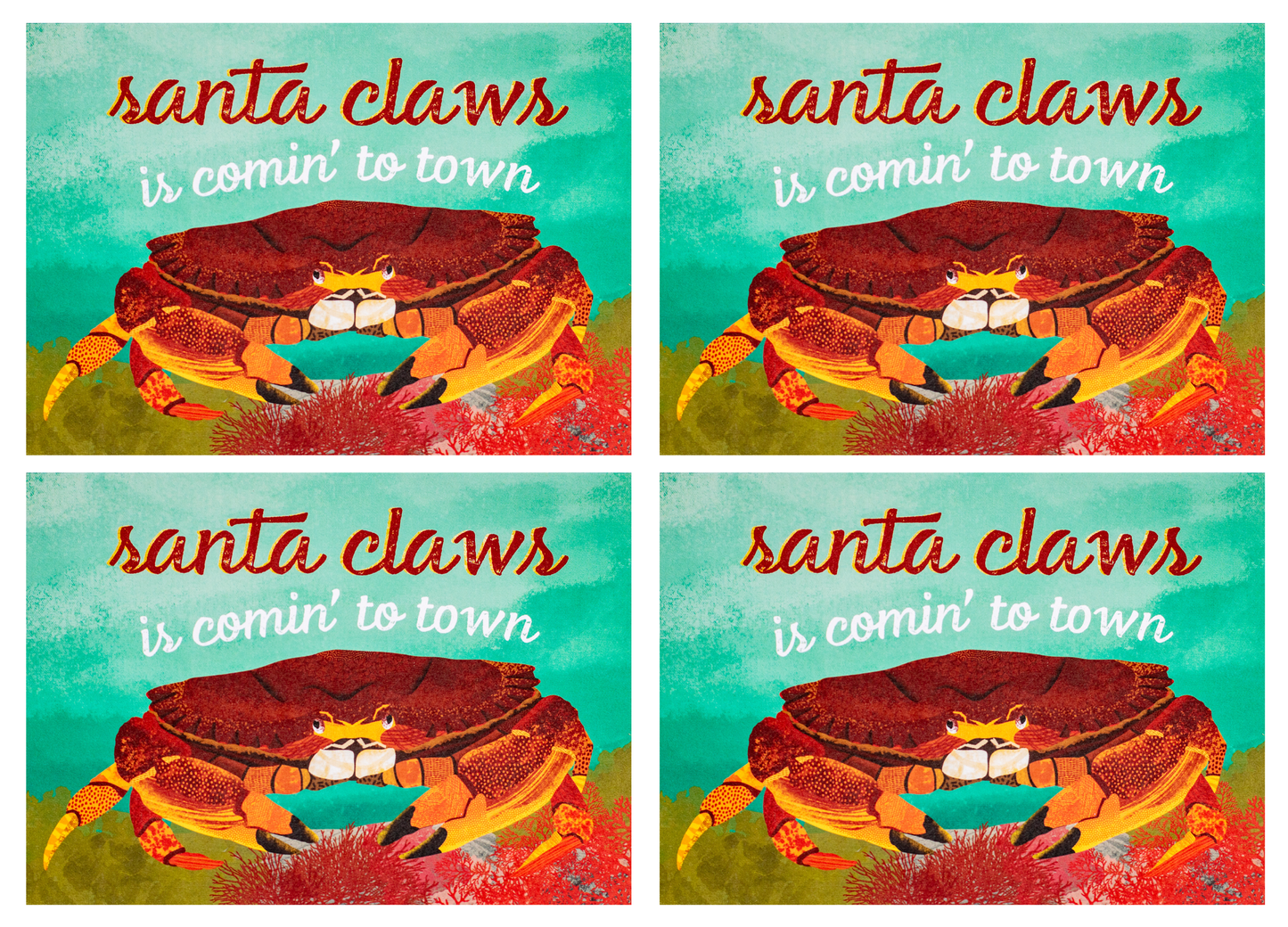 multi-pack santa claws is comin' to town punny ocean holiday greeting cards  (4, 8 or 12)