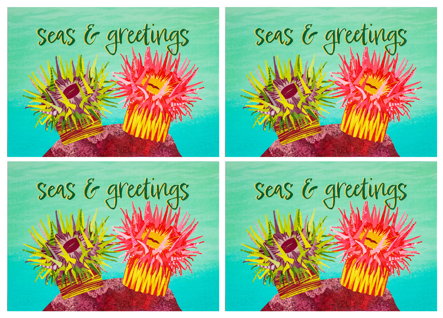 multi-pack seas & greetings Christmas anemone punny ocean holiday greeting cards (4, 8 or 12)